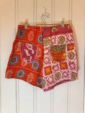 Kantha Patchwork Shorts Boho Artisan Festival Hippie Handmade Cotton